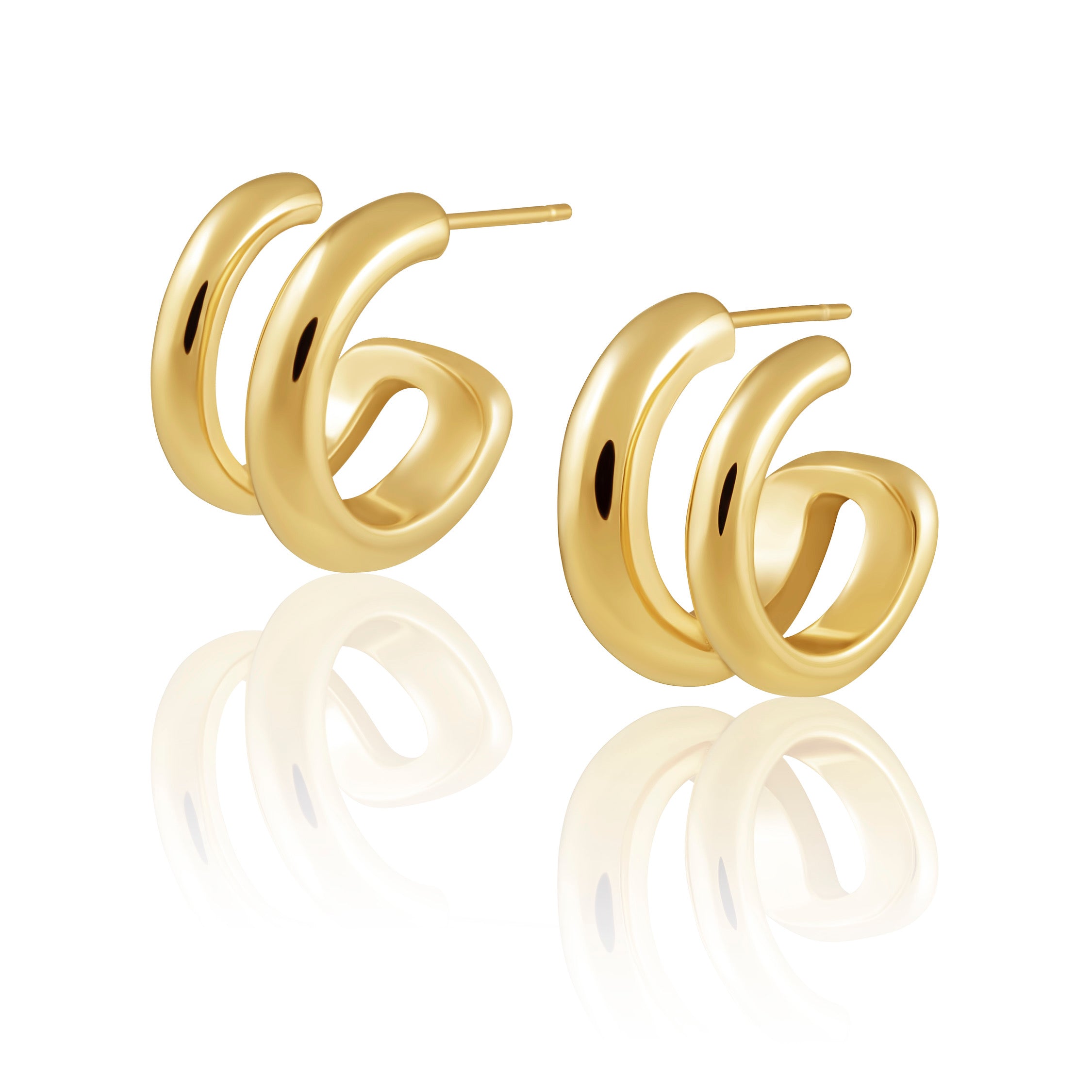 Gisela Double Hoop earrings featuring a mini double hoop design, plated in 18k gold over stainless steel.