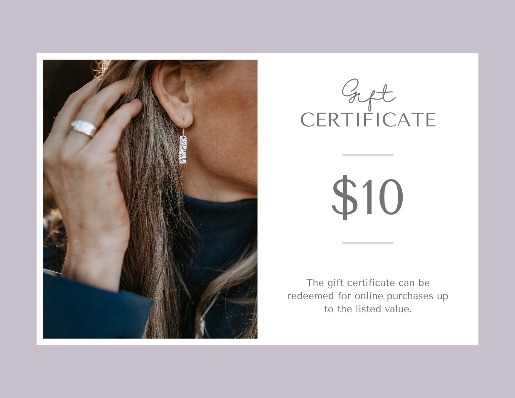 A beautifully designed gift card for nature-inspired jewelry, featuring floral and leaf motifs.