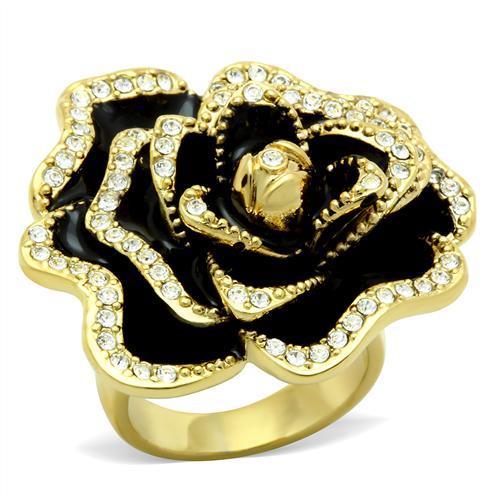 GL021 IP Gold Brass Ring featuring a clear top grade crystal, elegantly designed with a shiny finish.