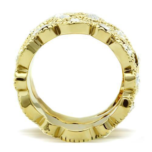 GL026 IP Gold Brass Ring featuring a clear top-grade crystal, showcasing its elegant design and luxurious finish.