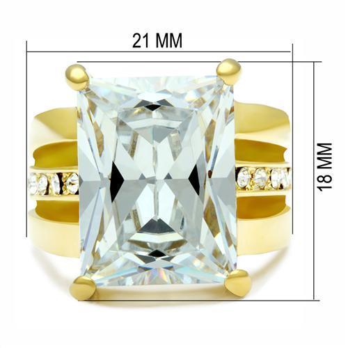 GL089 IP Gold Brass Ring featuring a clear AAA Grade CZ stone, showcasing its elegant design and luxurious finish.