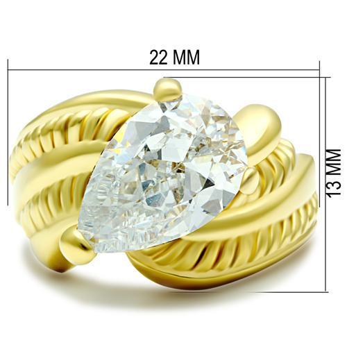 GL100 IP Gold Brass Ring featuring a clear AAA Grade CZ stone, showcasing its elegant design and luxurious finish.