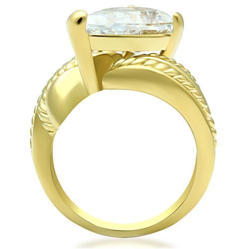 GL100 IP Gold Brass Ring featuring a clear AAA Grade CZ stone, showcasing its elegant design and luxurious finish.