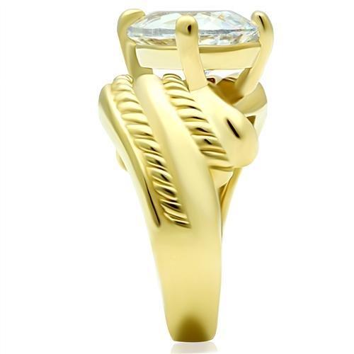 GL100 IP Gold Brass Ring featuring a clear AAA Grade CZ stone, showcasing its elegant design and luxurious finish.