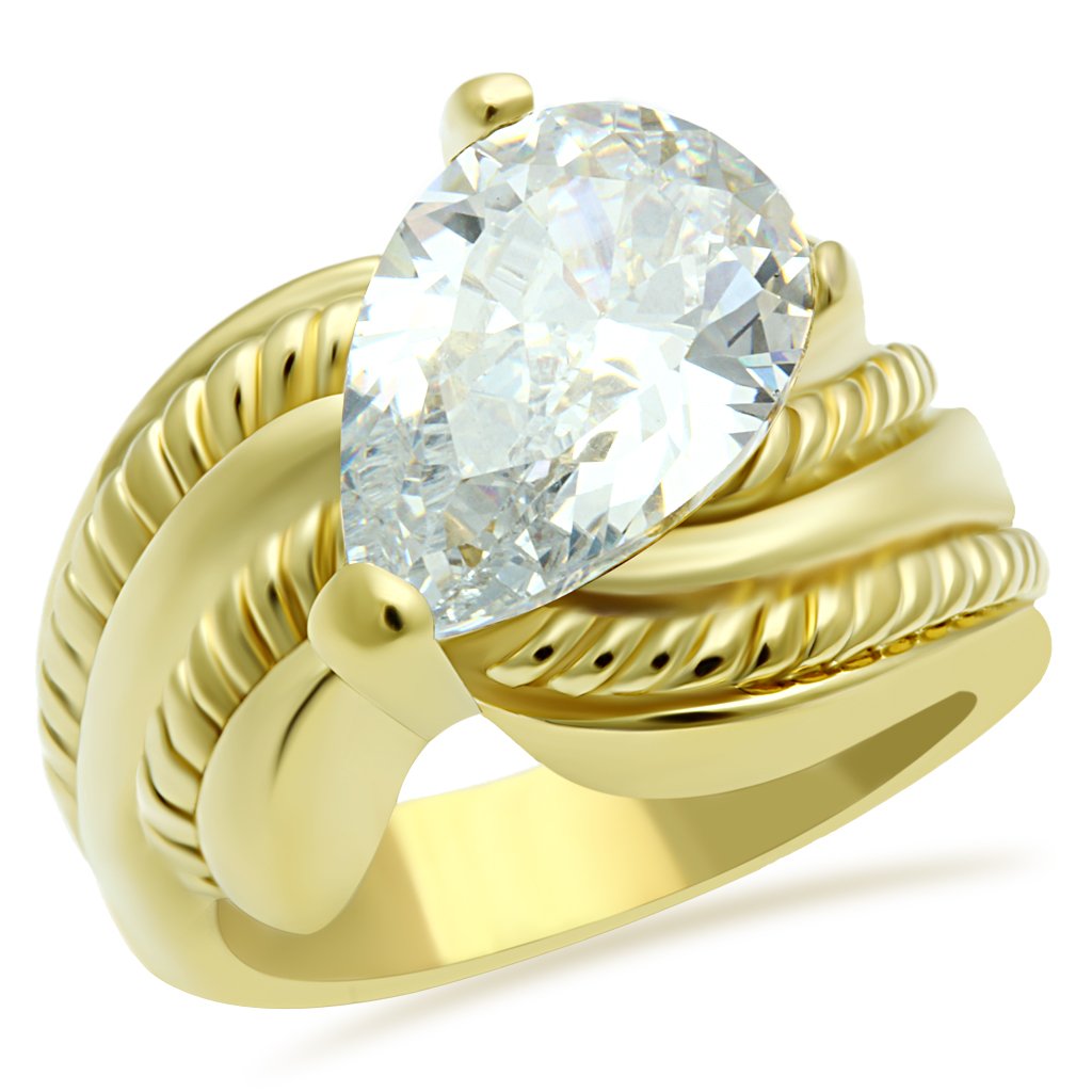 GL100 IP Gold Brass Ring featuring a clear AAA Grade CZ stone, showcasing its elegant design and luxurious finish.