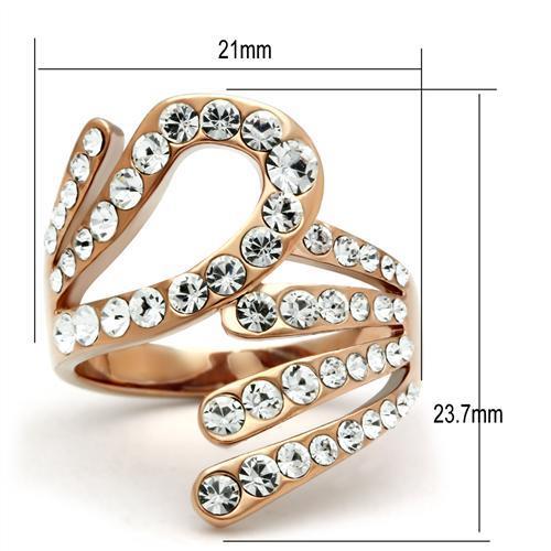 GL149 IP Rose Gold Brass Ring featuring a clear top grade crystal centerpiece, showcasing elegance and durability.