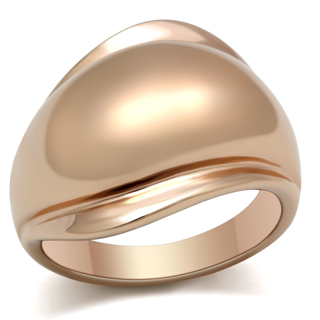 GL157 IP Rose Gold Brass Ring with a sleek, minimalist design, showcasing its luxurious finish and lightweight structure.