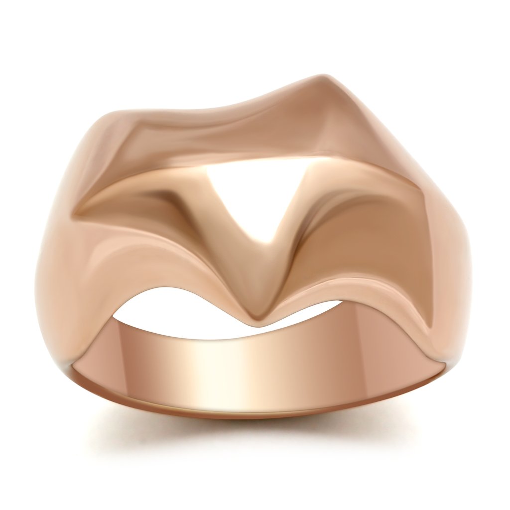 GL161 IP Rose Gold Brass Ring with a sleek, minimalist design, featuring a luxurious ion plating finish and no center stone.