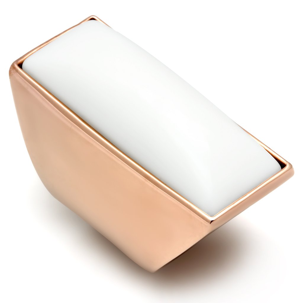 GL164 IP Rose Gold Brass Ring featuring a white synthetic stone, elegantly designed for any occasion.