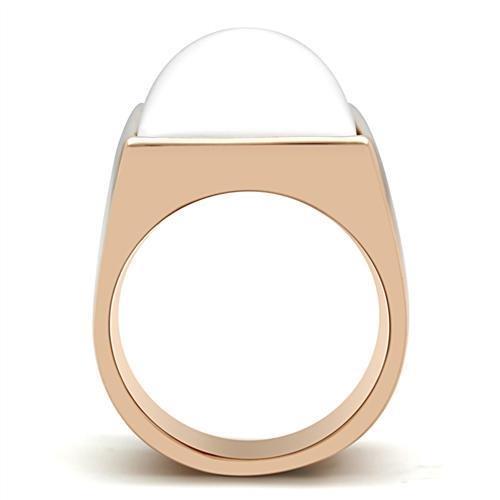 GL164 IP Rose Gold Brass Ring featuring a white synthetic stone, elegantly designed for any occasion.