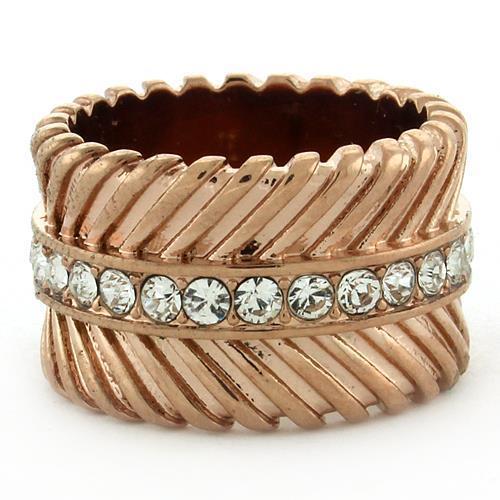 GL202 IP Rose Gold Brass Ring featuring a clear top grade crystal, elegantly designed for stylish wear.