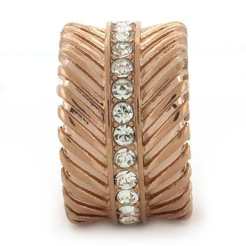 GL202 IP Rose Gold Brass Ring featuring a clear top grade crystal, elegantly designed for stylish wear.