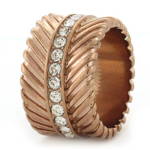 GL202 IP Rose Gold Brass Ring featuring a clear top grade crystal, elegantly designed for stylish wear.