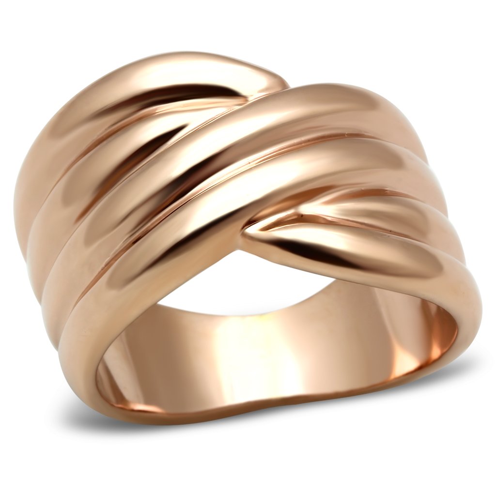 GL205 IP Rose Gold Brass Ring with a sleek, minimalist design, showcasing its elegant finish and lightweight structure.