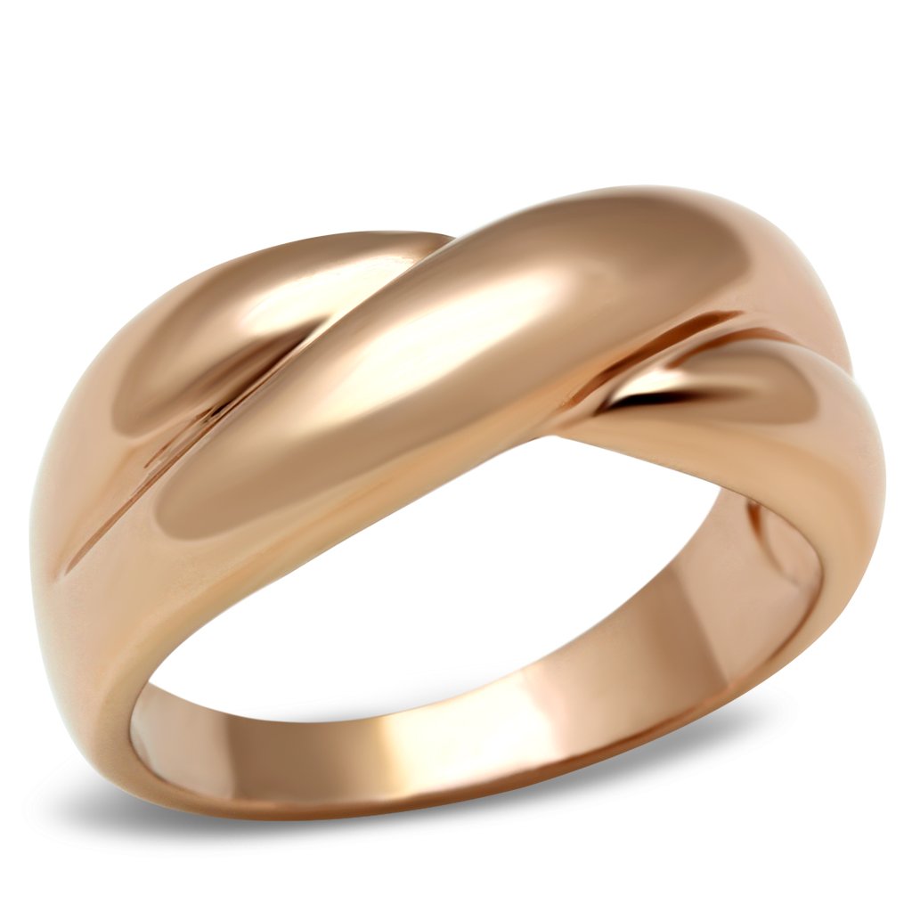 GL208 IP Rose Gold Brass Ring with a sleek, minimalist design, showcasing its luxurious finish and lightweight construction.