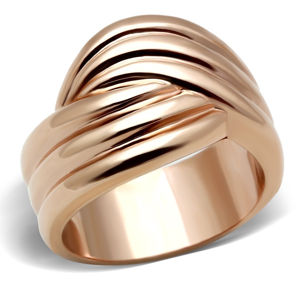 GL209 IP Rose Gold Brass Ring with a smooth finish, showcasing its elegant design and lightweight structure, perfect for everyday wear.