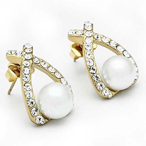 GL251 IP Gold Brass Earrings featuring a synthetic white pearl, elegantly designed for style and comfort.