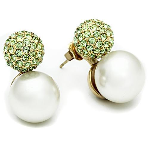 GL264 IP Gold Brass Earrings featuring a white synthetic pearl, elegantly designed for style and comfort.