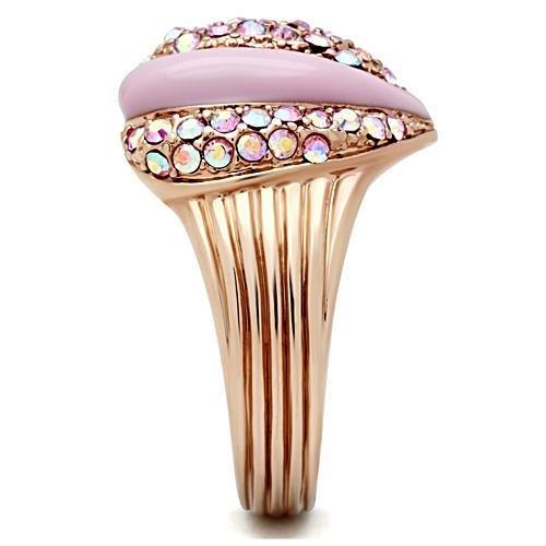 GL227 IP Rose Gold Brass Ring featuring a light rose top grade crystal centerpiece, showcasing elegance and durability.