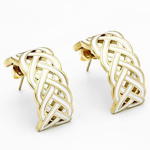 Elegant GL272 IP Gold Brass Earrings featuring a white epoxy center stone, perfect for any occasion.