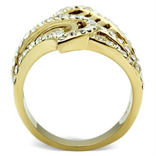 GL296 IP Gold Brass Ring featuring a clear top-grade crystal, elegantly designed for versatile wear.