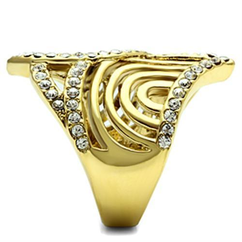 GL296 IP Gold Brass Ring featuring a clear top-grade crystal, elegantly designed for versatile wear.