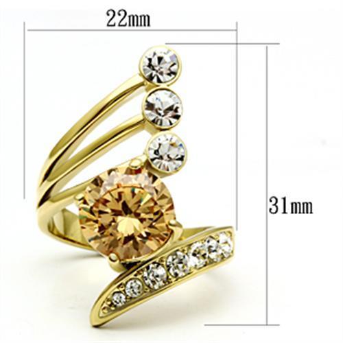 GL300 IP Gold Brass Ring featuring AAA Grade CZ in champagne color, showcasing elegance and quality.