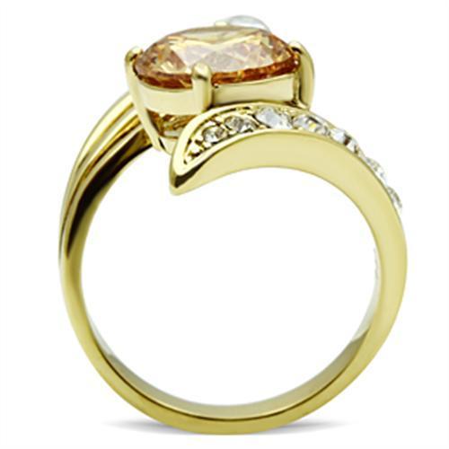 GL300 IP Gold Brass Ring featuring AAA Grade CZ in champagne color, showcasing elegance and quality.