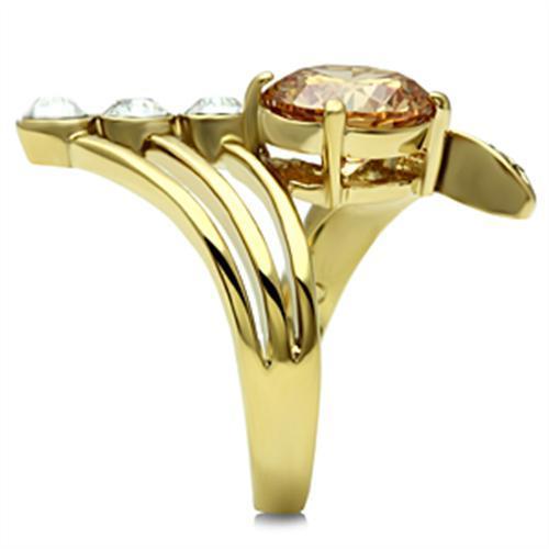 GL300 IP Gold Brass Ring featuring AAA Grade CZ in champagne color, showcasing elegance and quality.