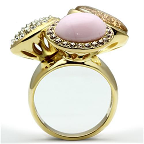 GL301 IP Gold Brass Ring featuring a multi-color top-grade crystal, elegantly designed for style and comfort.