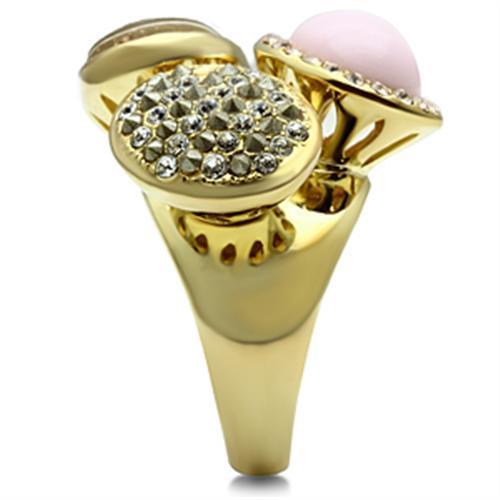 GL301 IP Gold Brass Ring featuring a multi-color top-grade crystal, elegantly designed for style and comfort.