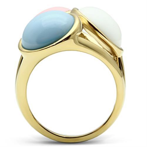 GL303 IP Gold Brass Ring featuring a vibrant multi-color synthetic stone, elegantly designed for style and comfort.