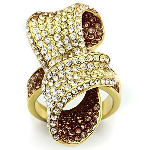 GL307 IP Gold Brass Ring featuring a multi-color top grade crystal, elegantly designed for style and comfort.