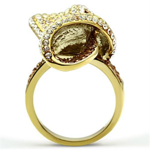 GL307 IP Gold Brass Ring featuring a multi-color top grade crystal, elegantly designed for style and comfort.