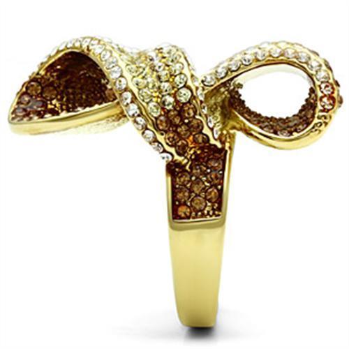 GL307 IP Gold Brass Ring featuring a multi-color top grade crystal, elegantly designed for style and comfort.