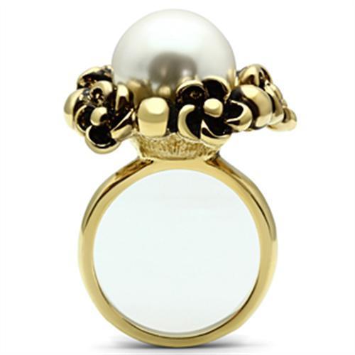 GL308 IP Gold Brass Ring featuring a synthetic white pearl, showcasing its elegant design and lustrous finish.