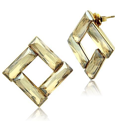 GL344 IP Gold Brass Earrings featuring Top Grade Crystal centerpiece in Topaz color, elegantly designed for any occasion.