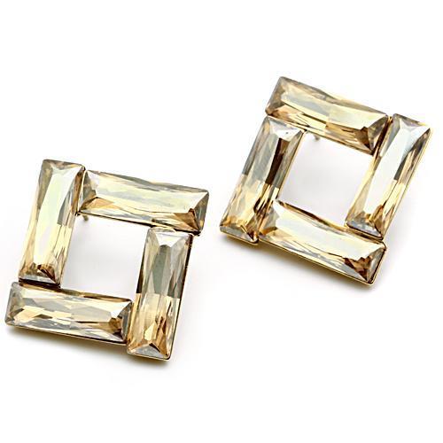 GL344 IP Gold Brass Earrings featuring Top Grade Crystal centerpiece in Topaz color, elegantly designed for any occasion.