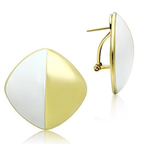 GL340 IP Gold Brass Earrings featuring a white epoxy stone, showcasing an elegant design perfect for any occasion.