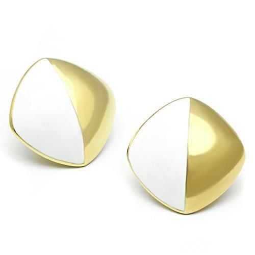 GL340 IP Gold Brass Earrings featuring a white epoxy stone, showcasing an elegant design perfect for any occasion.