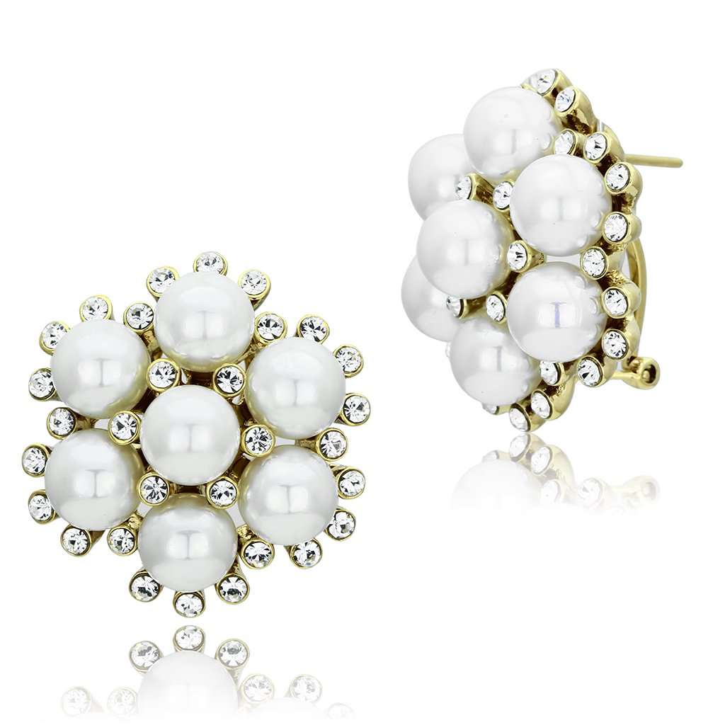 GL349 IP Gold Brass Earrings featuring elegant synthetic pearls in a stylish design.