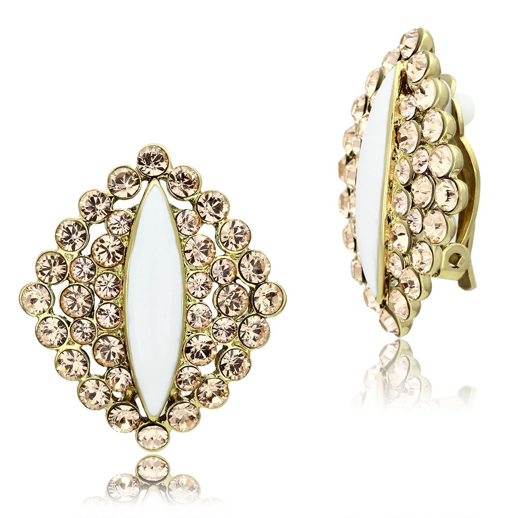 GL350 IP Gold Brass Earrings featuring champagne crystals, elegantly designed for versatile wear.