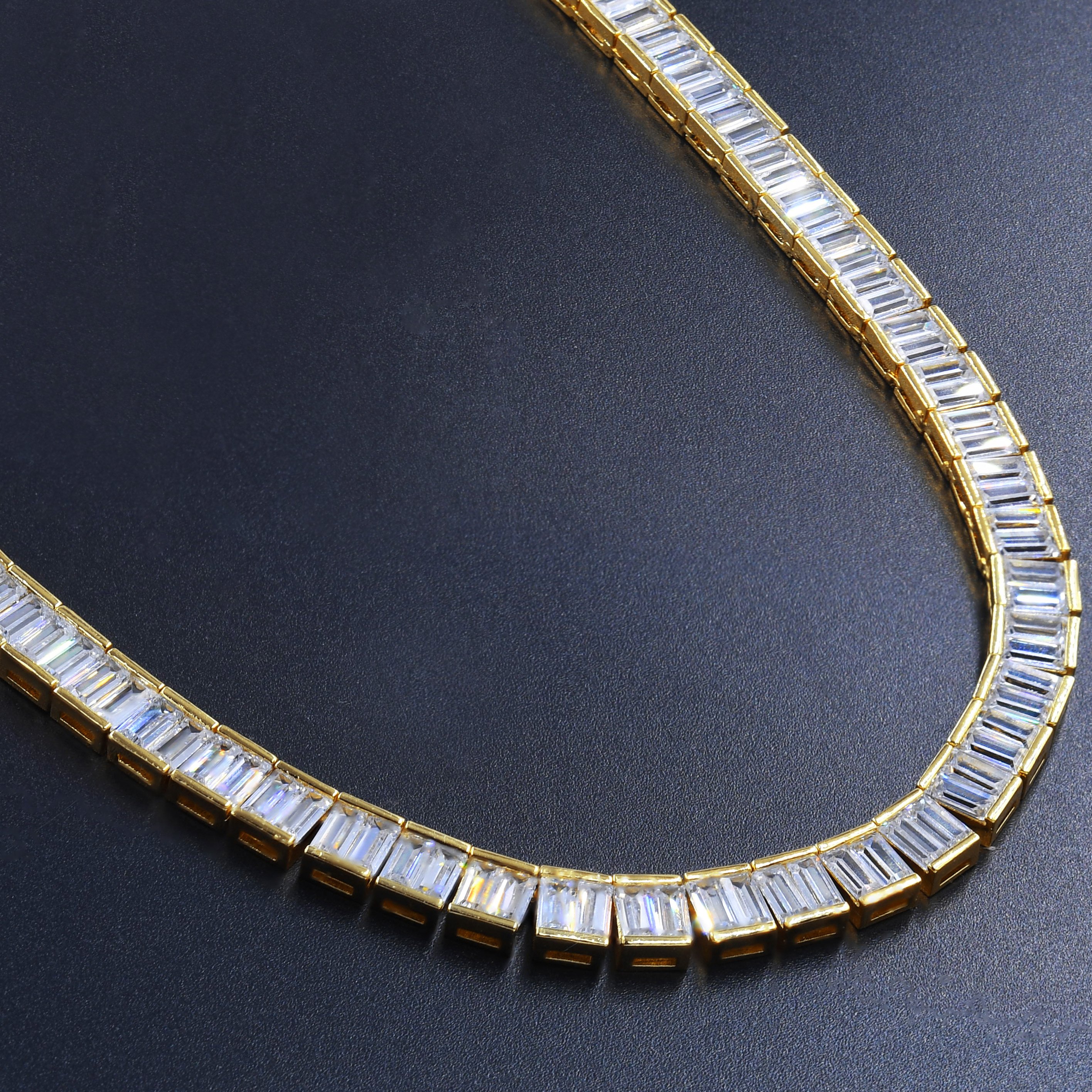 GLAMOROUS Square Tennis Chain featuring AAA Cubic Zircon stones, available in Rhodium and Gold plating, showcasing a modern square design.