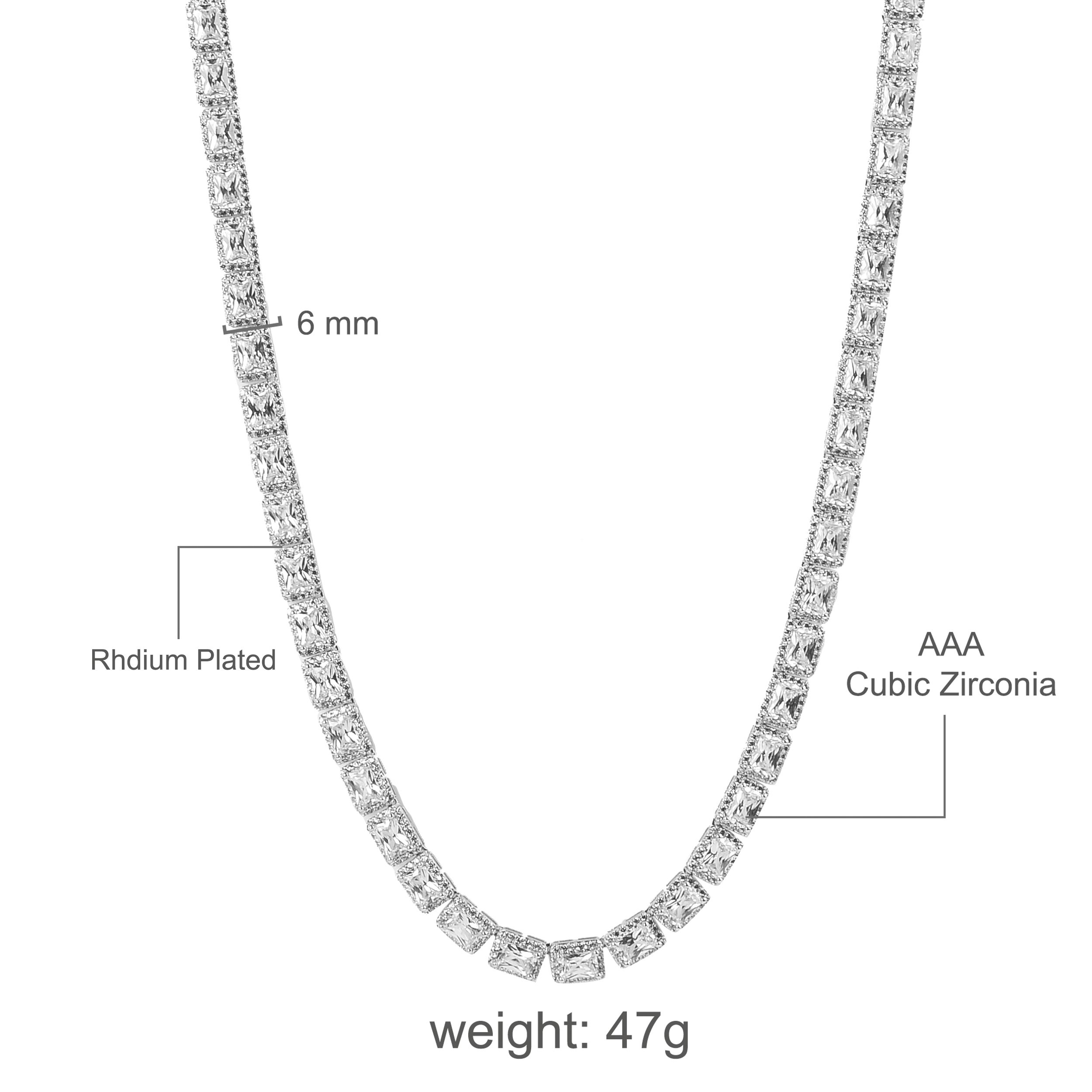 GLAMOROUS Square Tennis Chain featuring AAA Cubic Zircon stones, available in Rhodium and Gold plating, showcasing a modern square design.