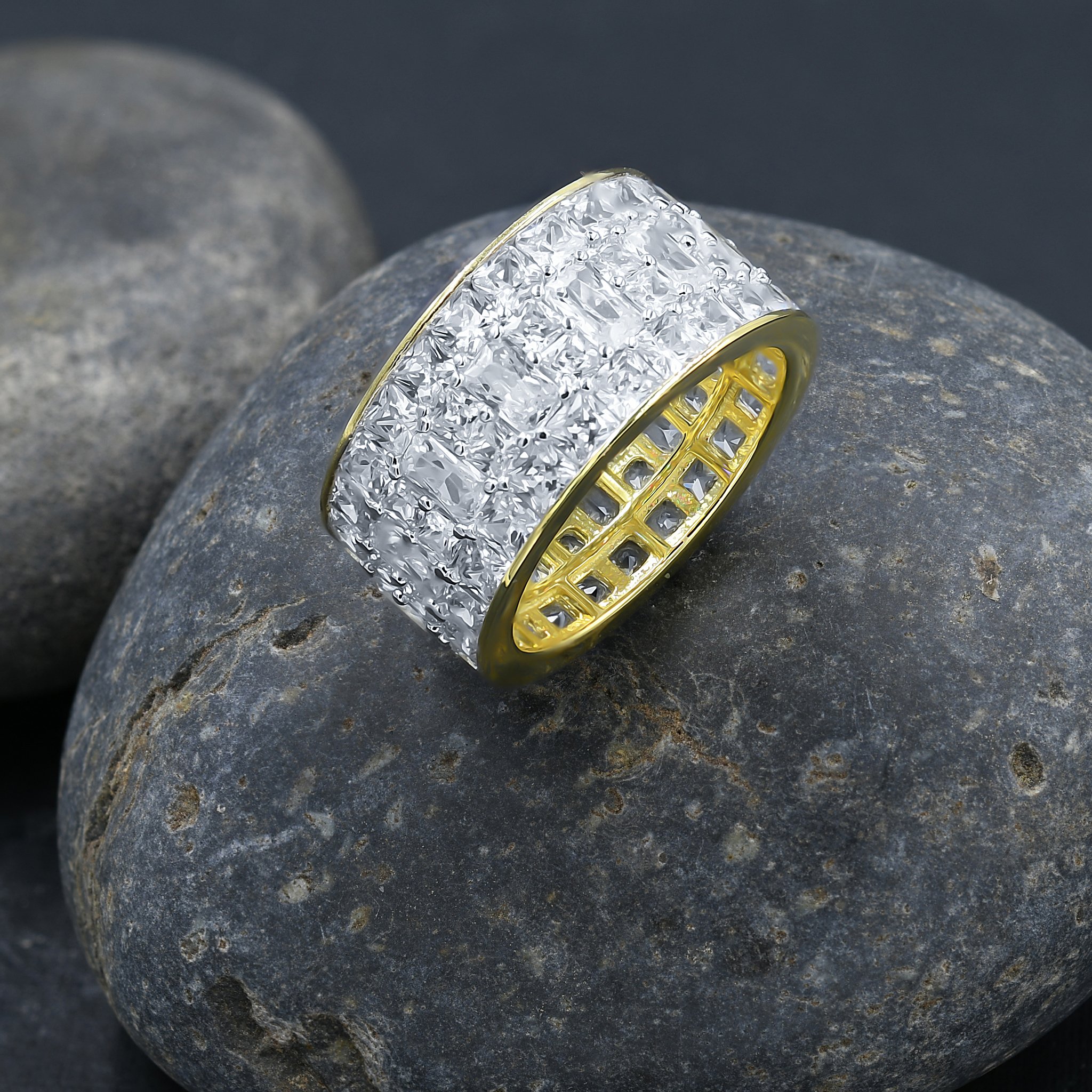 GLARING 925 Silver Band featuring micropave CZ stones, elegantly designed with a polished finish.