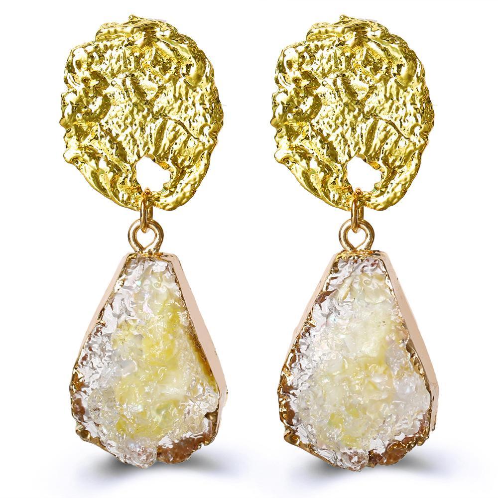 Elegant yellow glass stone drop earrings with 18K gold plating, showcasing Italian craftsmanship and hypoallergenic design.