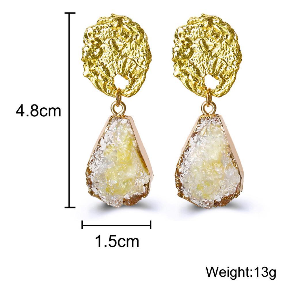 Elegant yellow glass stone drop earrings with 18K gold plating, showcasing Italian craftsmanship and hypoallergenic design.