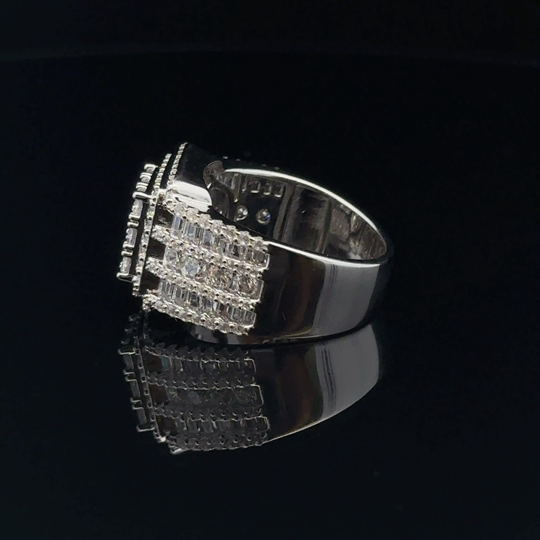 GLEAM 925 CZ Men's Iced Out Ring featuring cubic zirconia stones set in sterling silver, showcasing elegance and sophistication.