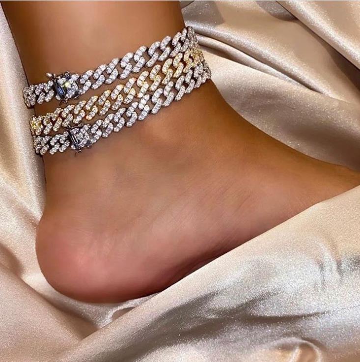 GLINT Miami Cuban Anklet featuring a dazzling Cuban link design with Grade AAA Cubic Zircon, available in brass metal.