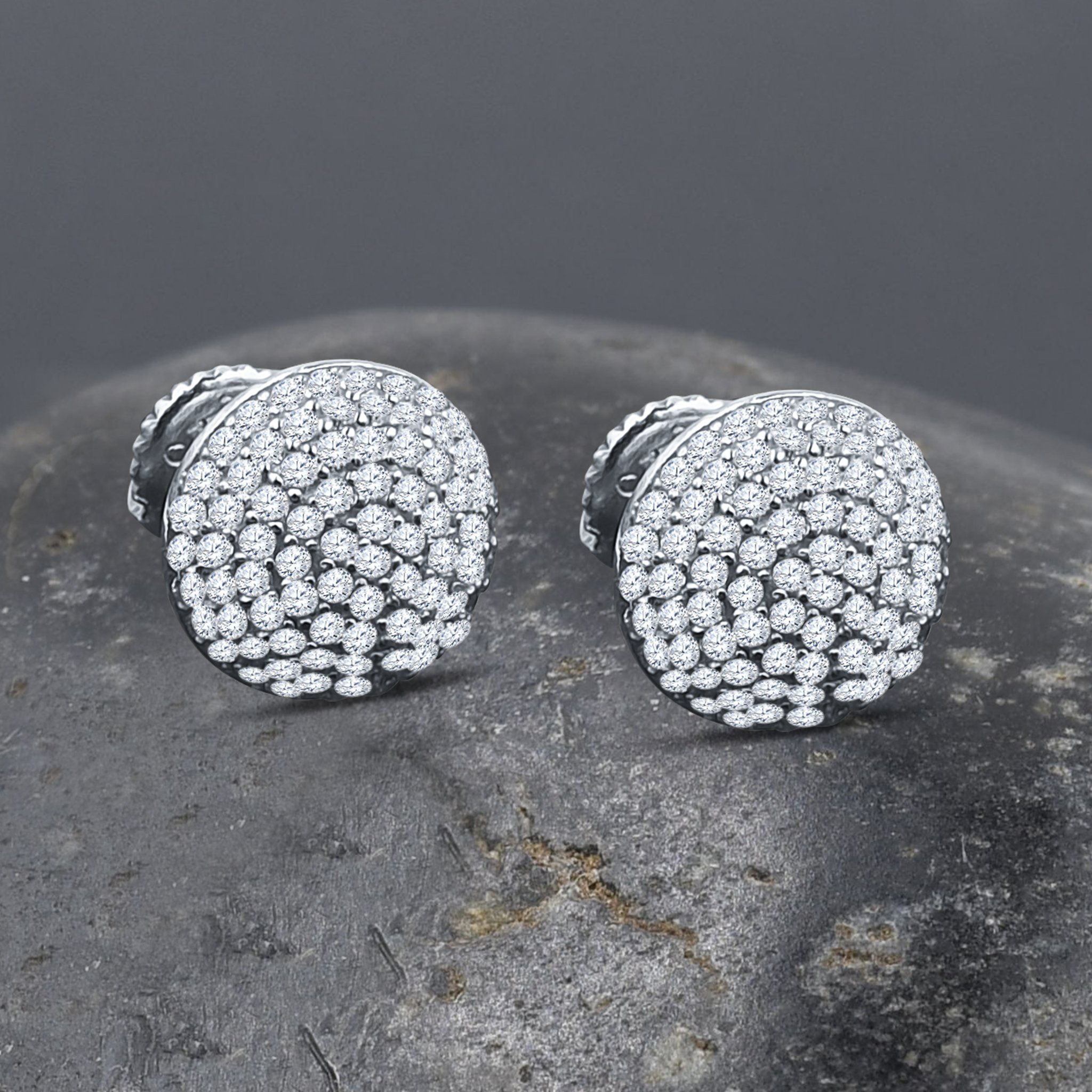 GLOBATE Silver Earrings featuring sparkling cubic zirconia stones set in 925 sterling silver with a secure screw back design.